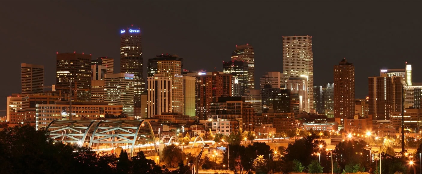 Denver city skyline at night