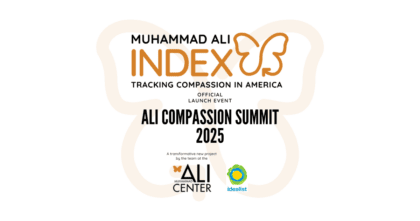 Orange butterfly on white background with Muhammad Ali Index logo and text "Ali Compassion Summit 2025"