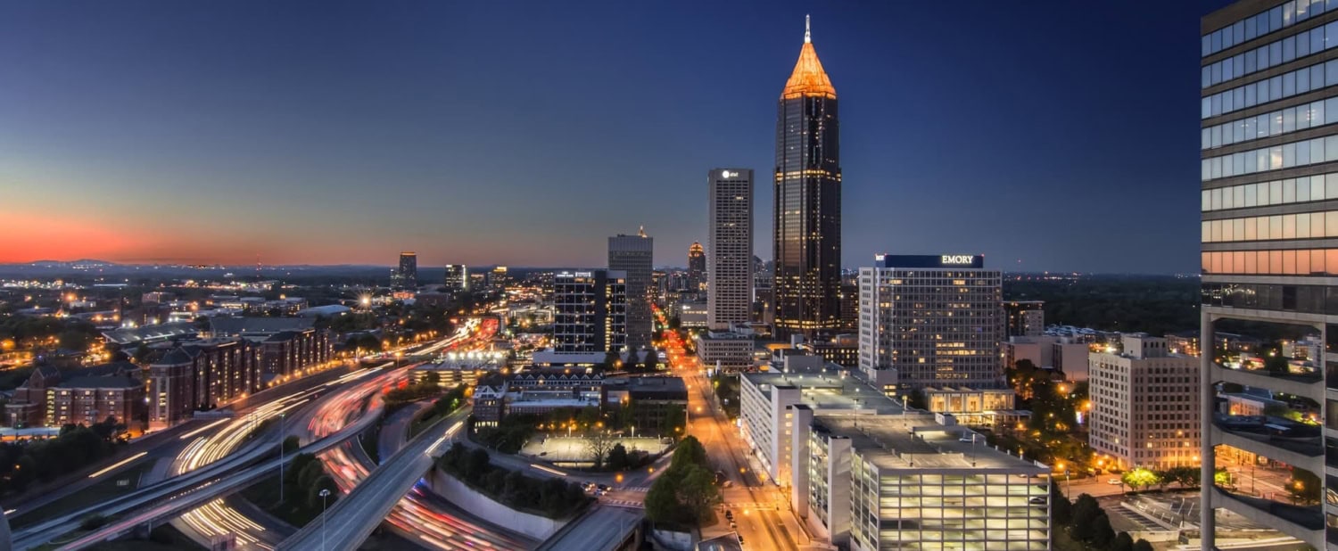 Atlanta skyline and freeways at night