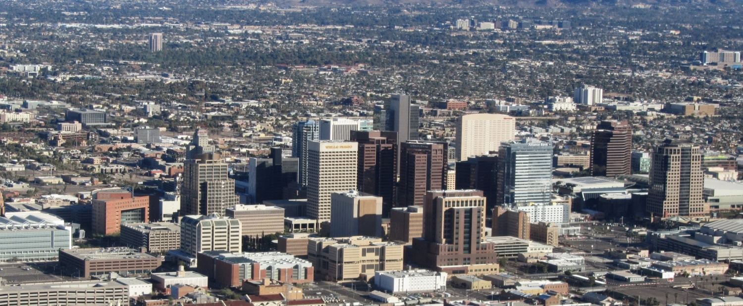 Downtown of Phoenix AZ from an airplane