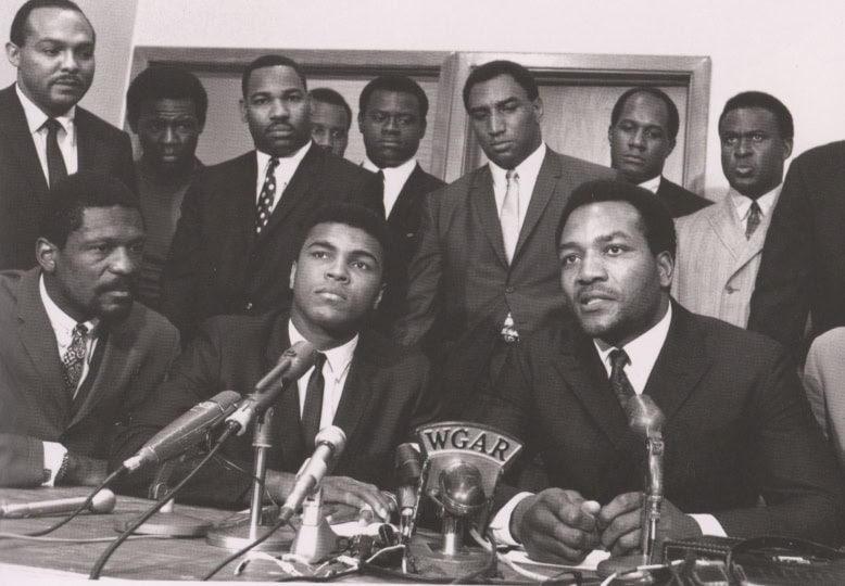 Bill Russell, Muhammad Ali, Jim Brown, Kareem Abdul-Jabbar, and others participate in Cleveland Summit