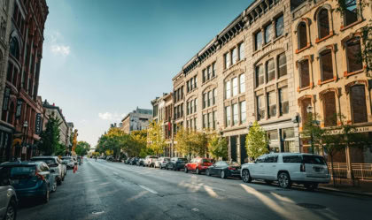 A Louisville street with mid-sized building